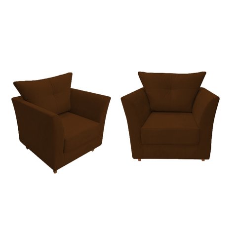 Kit 2 Poltronas Decorativa Isis Suede Marrom Pés Madeira Ms Decor