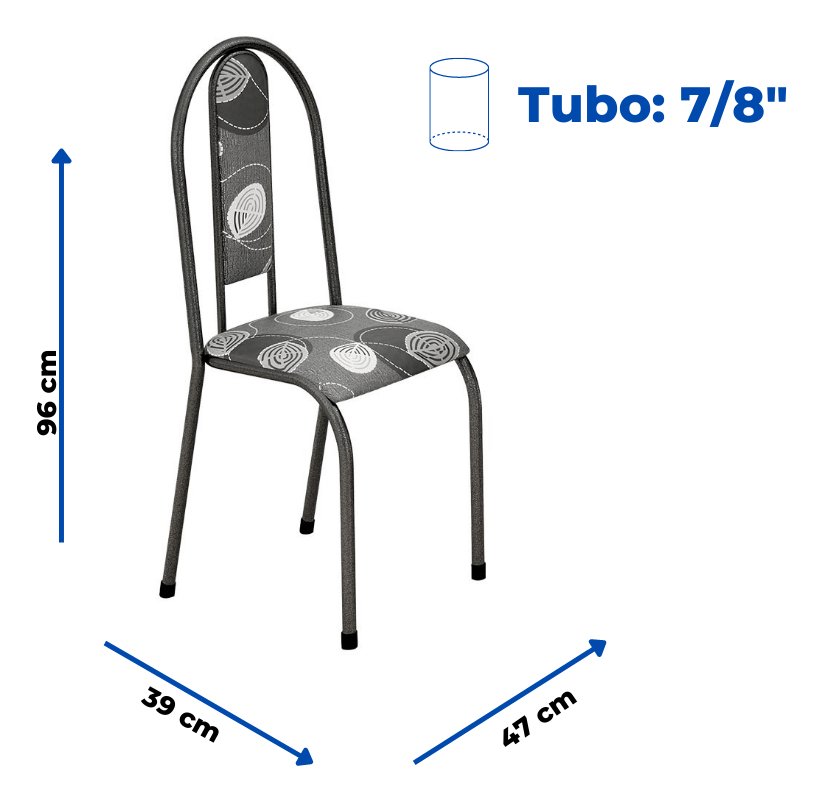 Conjunto Kit 4 Cadeiras Metal Aço Cozinha Jantar Almofadada Cor da Tampa Cinza-escuro Cor Dos Pés Pr - 2