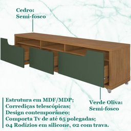 Painel Frisado 220x220 cm Rack 3 Gav 65 Pol Cedro Verde Oliva DCASA - 5