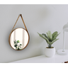 Espelho Decorativo Adnet Marrom Alça Corino Rajado 50 cm Redondo Marrom/Rajado, 50 cm - 3