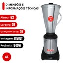 Ver imagem 3 de Liquidificador Industrial Inox Baixa Rotação 4l 840w Vitalex