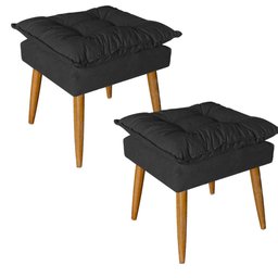 Kit 02 Puff Puf Banqueta Opala Para Quarto Sala Recepção Suede Preto - Ninho Decor - 1