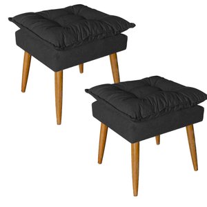 Kit 02 Puff Puf Banqueta Opala Para Quarto Sala Recepção Suede Preto - Ninho Decor