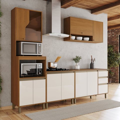 Cozinha Completa Modulada 5 Peças com Tampo Cinamomo Off White Venaly