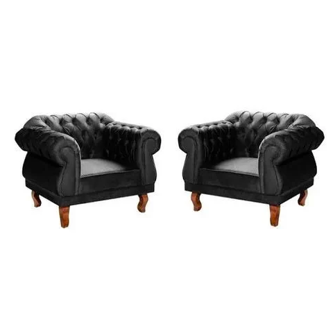 Kit 2 Poltronas Chesterfield Elisabeth Capitonê SALA/RECEPÇÃO/BARBEARIA Suede Preto