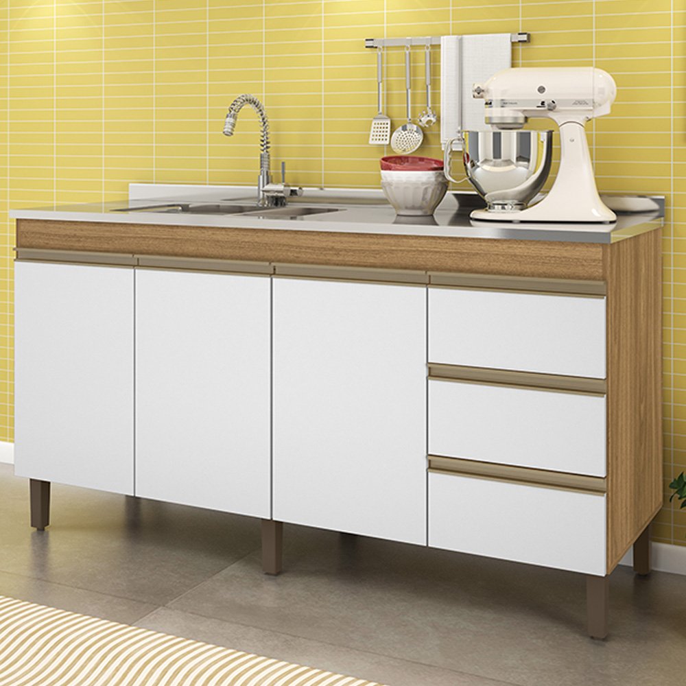 Ver imagem 2 de Balcao Karen para Pia 1,59cm 3p 3g Nature Off White Plla