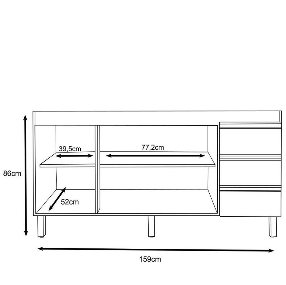 Balcao Karen para Pia 1,59cm 3p 3g Nature Off White Plla - 3