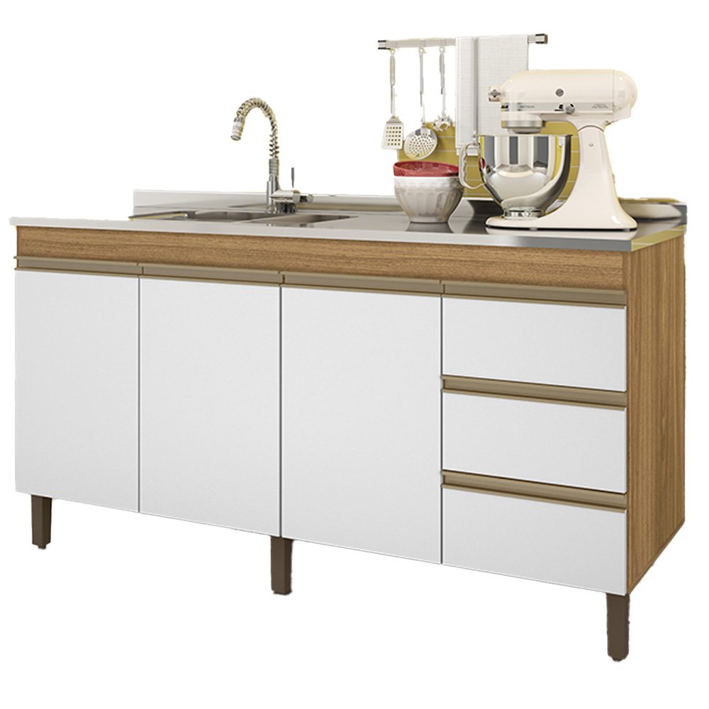 Balcao Karen para Pia 1,59cm 3p 3g Nature Off White Plla - 1