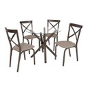 Ver imagem 3 de Conjunto de Mesa Tampo em Vidro com 4 Cadeiras Karina Bege/Bronze/Linho