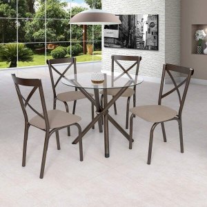 Conjunto de Mesa Tampo em Vidro com 4 Cadeiras Karina 