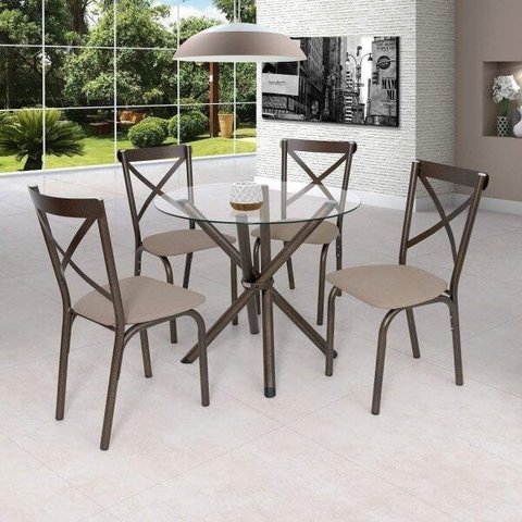 Conjunto de Mesa Tampo em Vidro com 4 Cadeiras Karina 