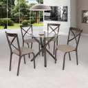 Ver imagem 1 de Conjunto de Mesa Tampo em Vidro com 4 Cadeiras Karina Bege/Bronze/Linho