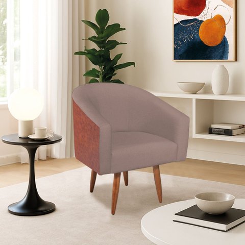Poltrona Jade Decorativa Moderna Sala de Estar Quarto Escritório Conforto Corano Nozes e Linho Pés P