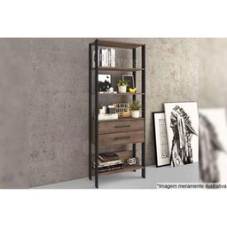 Estante de Livros RT3139 c/ 3 Prateleiras Preto/Rustico - Movelbento - 3