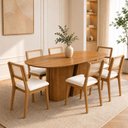 Ver imagem 1 de Mesa Jantar 2m Tampo Barril e 6 Cadeiras Tela Palha e Tecido Bouclé 100% MDF Casa Lar Cor:Cinamomo