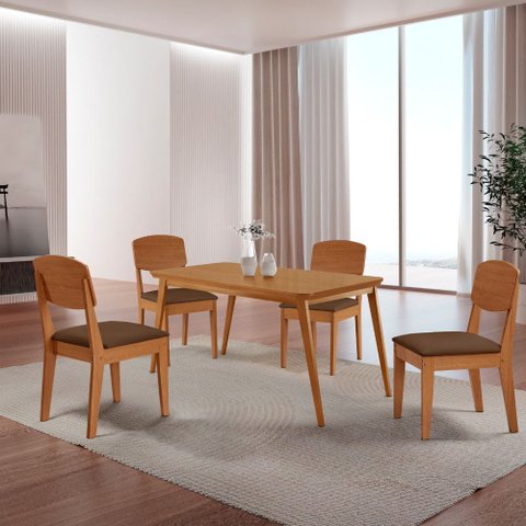 Mesa de Jantar Copper 120cm Tampo Canto Copo Mdf com 4 Cadeiras Copper Moderna Mobília