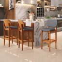 Ver imagem 2 de Kit 6 Banquetas Alta Bar Cozinha Sala Jantar Fixa Betta L02 Imbuia Linho Cinza Escuro - Lyam Decor