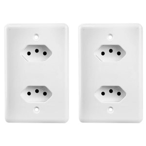 Kit 2 Tomada 2 Dupla Monobloco de Embutir 4x2 2 Pino + Terra 250v 10a (201200) Cor:branco