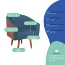 Ver imagem 4 de Poltrona Jade Decorativa Moderna Sala de Estar Quarto Escritório Conforto Corano Nozes e Linho Pés P