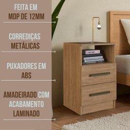 Kit 2 Mesas de Cabeceira 2 Gavetas Cor Canela Mdp Moderna - 4