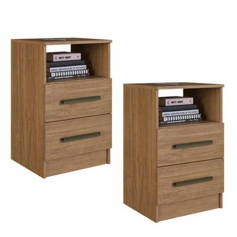 Kit 2 Mesas de Cabeceira 2 Gavetas Cor Canela Mdp Moderna