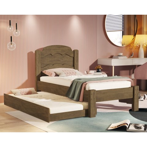 Cama de Solteiro com Auxiliar SuperSegura Reforçada Lais MDF: Castanho