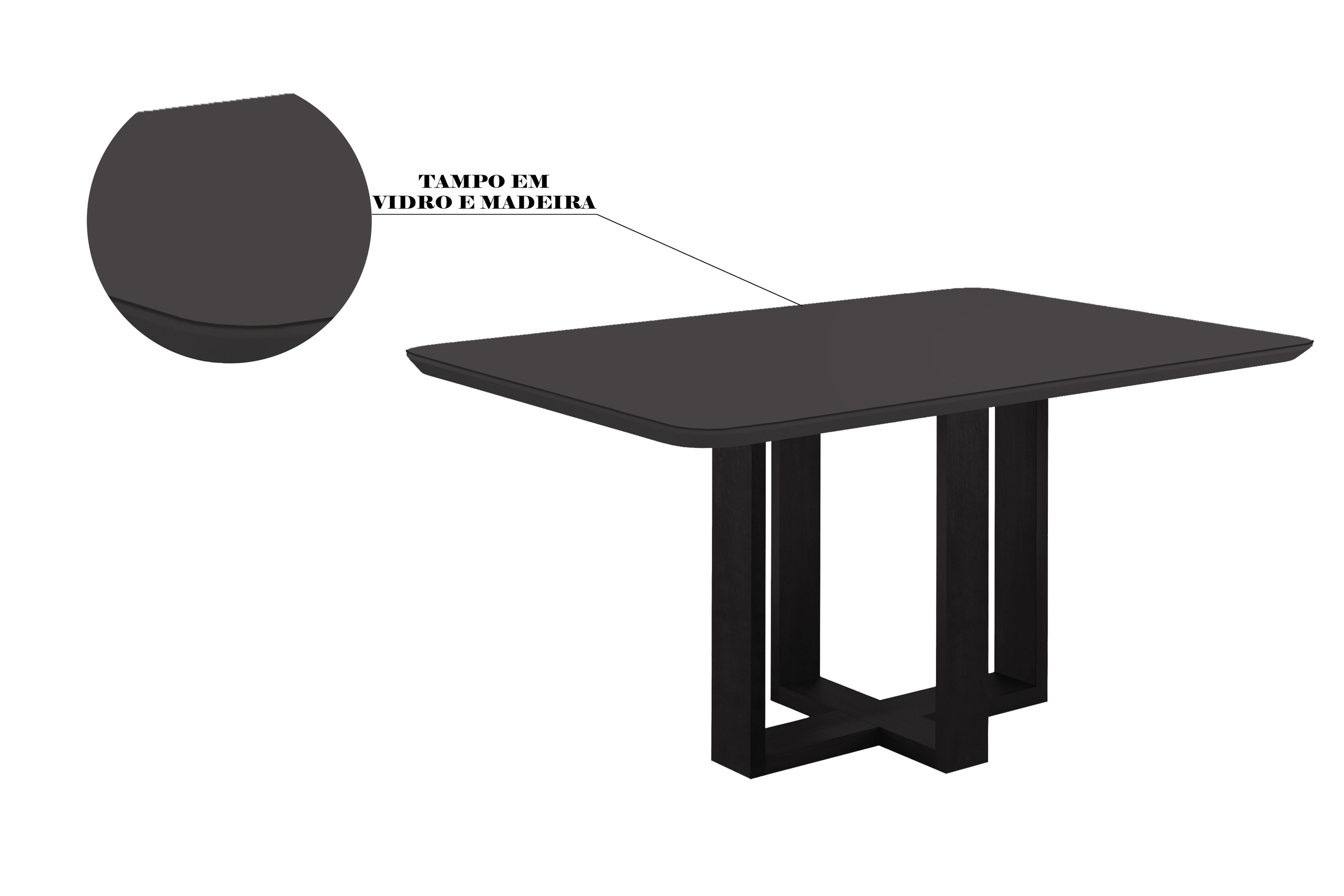 Mesa de Jantar Madeira Maciça Lisy com Tampo de Vidro Preto Stelar 120cm - 2