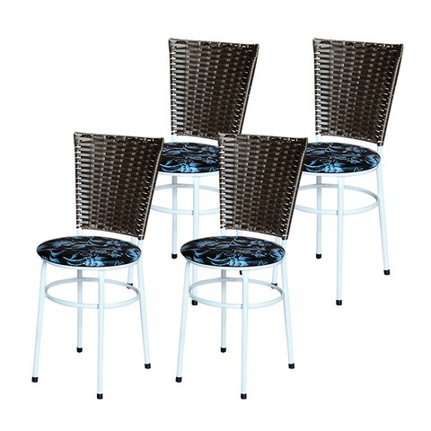 4 Cadeiras para Mesa Branca Hawai Marrom Assento Floral:floral Preto
