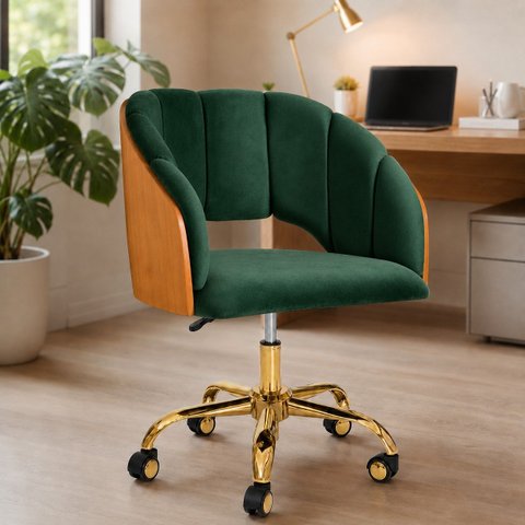 Cadeira Giratória com Rodinhas Dourada Nicole Home Office
