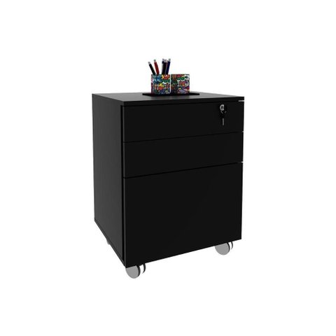 Multiuso Escritório Me4148 C/ 3 Gavetas e 1 C/ Chave Preto - Tecno Mobili