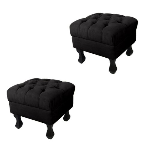 Kit 02 Puffs Decorativo Em Captonê Retrô Luis Xv Suede Preto - LM DECOR