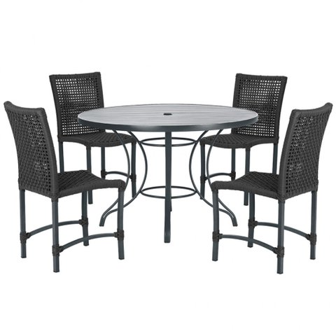 Mesa Ascoli 100 Cm com 4 Cadeiras Cannes de Alumínio, Pintura Preta e Trama Tela de Corda Náutica