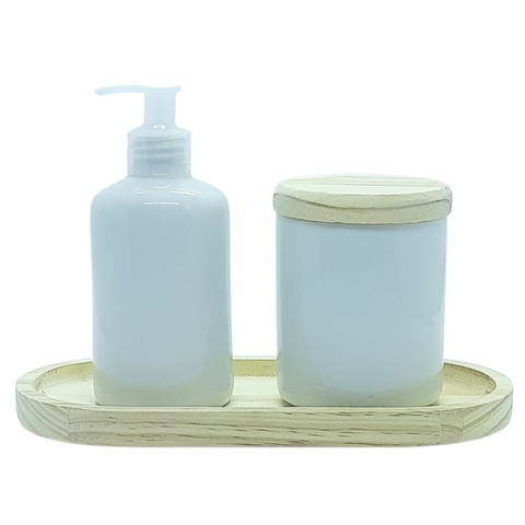 Kit Higiene Bebê 3 Peças - Porcelana e Pinus