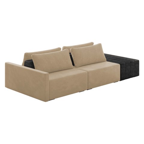 Sofá Ilha 2 Lugares Living 232cm Modulado Sala Lary Veludo Bege/pu Pto K01 - D'Rossi