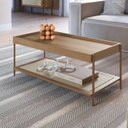 Ver imagem 1 de Mesa de Centro Retangular C/ Prateleira 93cm Palhinha Pé Metal Oslo Artesano | Hanover/dourado