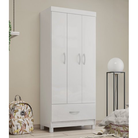 Guarda Roupa Prince 75cm 3 Portas 1 Gaveta - Branco Demóbile