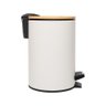 Lixeira Redonda de Metal com Pedal Tampa em Bambu Branca 5l - 4