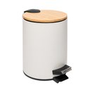 Ver imagem 1 de Lixeira Redonda de Metal com Pedal Tampa em Bambu Branca 5l