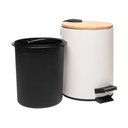 Ver imagem 3 de Lixeira Redonda de Metal com Pedal Tampa em Bambu Branca 5l
