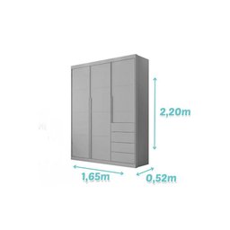 Guarda Roupa 3 Portas e 4 Gavetas Pérola Cinza - Phoenix Baby - 4