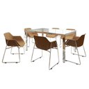 Ver imagem 2 de Conjunto Sala de Jantar 6 Lugares Retangular Tampo de Vidro 160x85cm Mesa Smart com Cadeiras Lodelô Branco/Serragem/Cromado