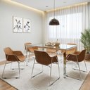 Ver imagem 1 de Conjunto Sala de Jantar 6 Lugares Retangular Tampo de Vidro 160x85cm Mesa Smart com Cadeiras Lodelô Branco/Serragem/Cromado