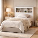 Ver imagem 1 de Cabeceira Cama Box Solteiro 97cm Nicho Prateleira MDF Moderna Lisboa MDP para Quarto Branco