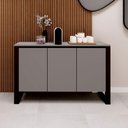 Ver imagem 5 de Aparador Balcão Armário Escritório 3 Portas 136cm X 36cm 100% Mdf F5 Cor:cinza Sagrado com Preto