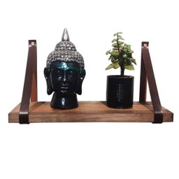 Prateleira Rustica de Madeira Maciça tratada 60x15cmcom alça Marrom para sala cozinha banheiro - 1