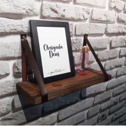 Prateleira Rustica de Madeira Maciça tratada 60x15cmcom alça Marrom para sala cozinha banheiro - 2