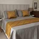 Ver imagem 4 de Peseira Drapeada Veludo Luxo 2,40x0,50m Dupla Face cama queen Mostarda