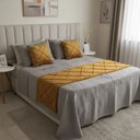 Ver imagem 5 de Peseira Drapeada Veludo Luxo 2,40x0,50m Dupla Face cama queen Mostarda