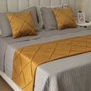 Ver imagem 3 de Peseira Drapeada Veludo Luxo 2,40x0,50m Dupla Face cama queen Mostarda