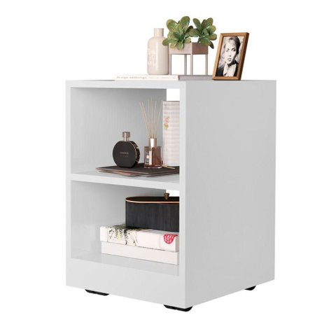 Mesa de Cabeceira Decore com Nichos Funcionais Branco Sal Movelaria